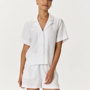 QUINCE linen short sleeve shirt button down white size S